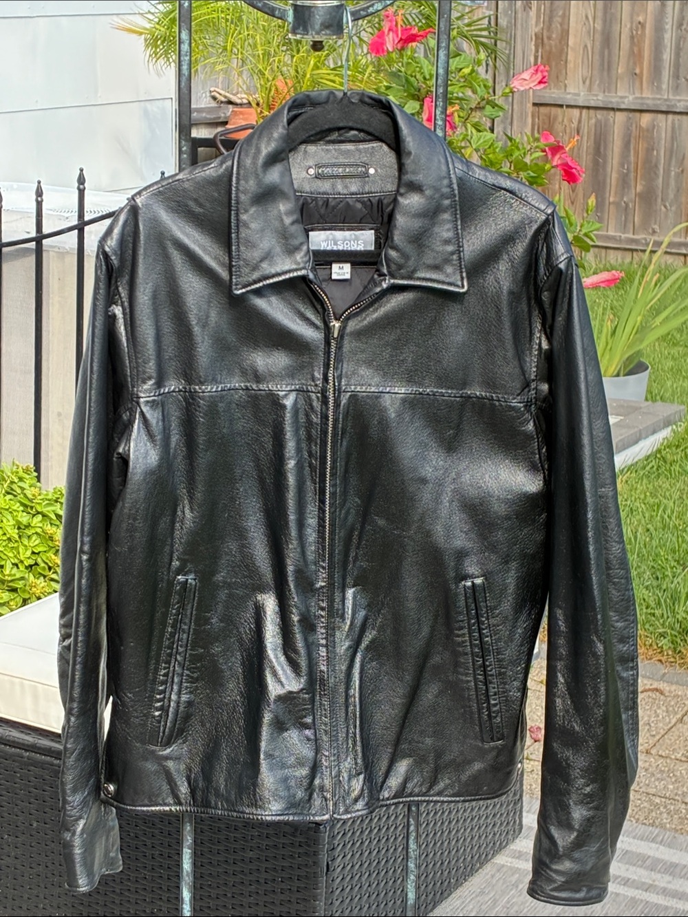 Wilsons Black Leather Bomber Jacket in Excellent Condition, M